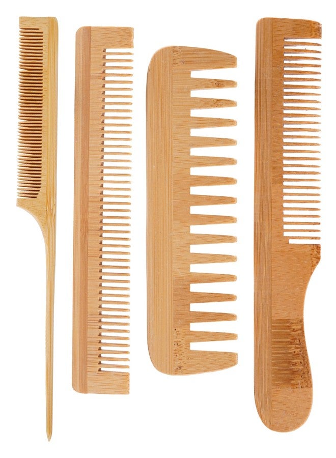 ROBOHOOK 4 Pcs Wooden Comb,Bamboo Peine De Bambu Para El Cabello for Women Men, Bamboo Wide Tooth Hair Wood Combs,Effective Anti Static - Image 1